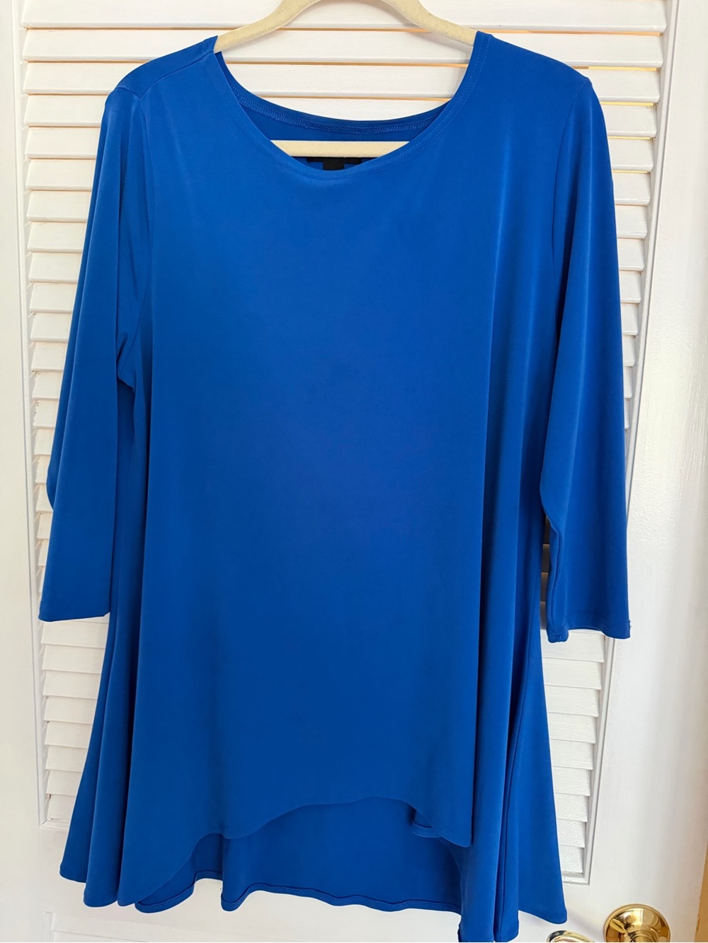 Alfani misses tunic top. Large blue 3/4 sleeve. Stretch casual. $12